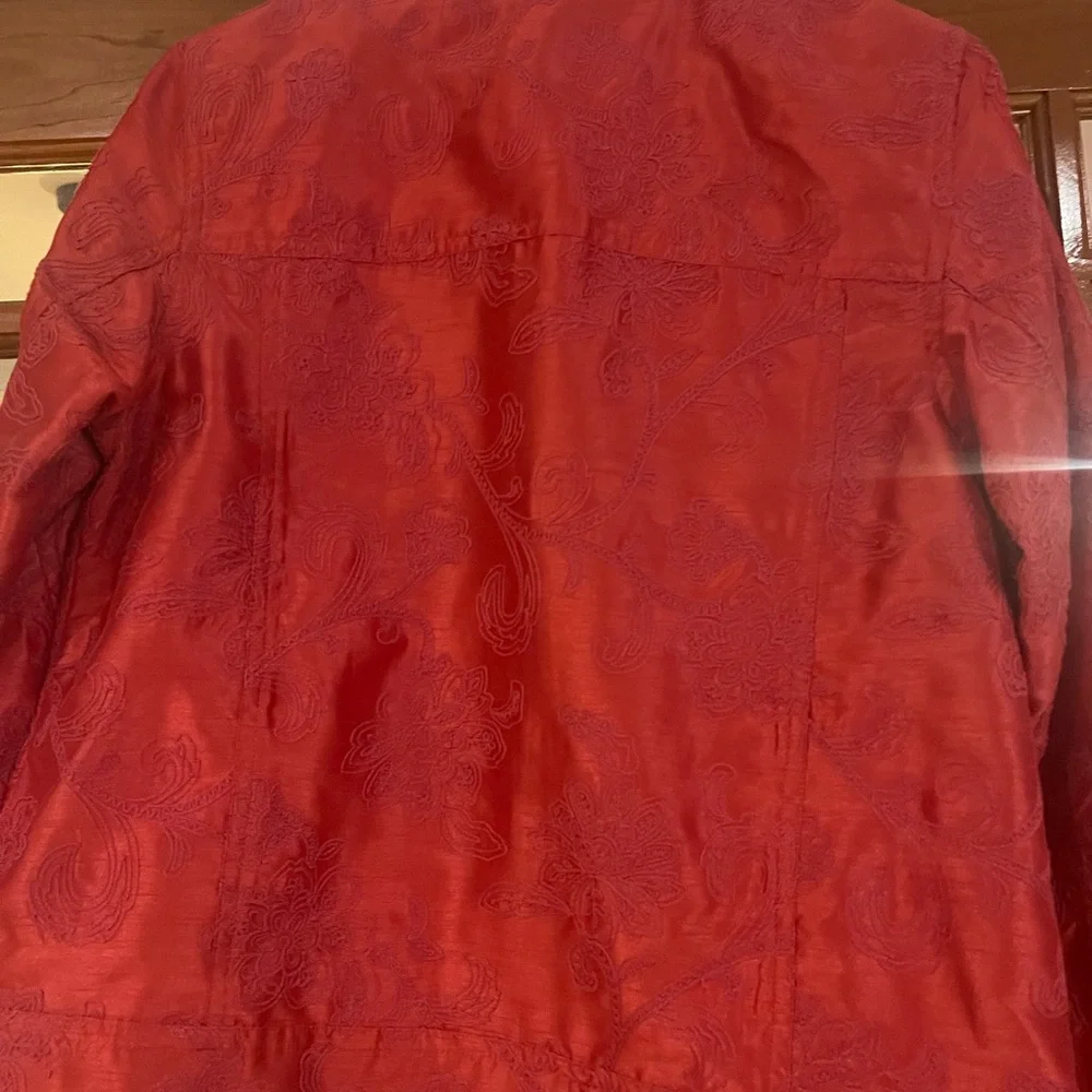 Susan Graver Red Paisley-Embossed Jean Jacket - Picture 8 of 8
